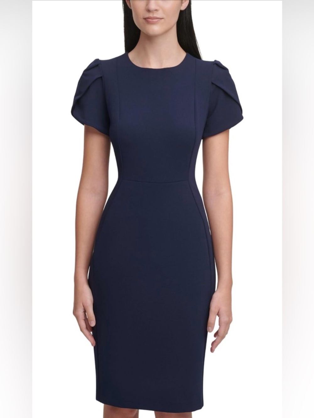 Calvin Klein Navy Sheath Dress Size 10 Cap Sleeve Career